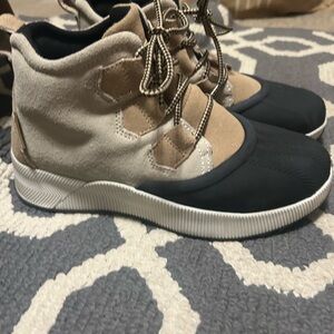 Women's Tan and Black High-Top Sneakers